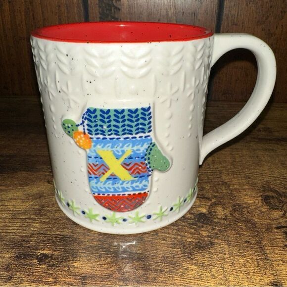 Christmas Anthropologie Bundled Up Mitten Monogram Coffee‎ Mug X - Picture 1 of 4